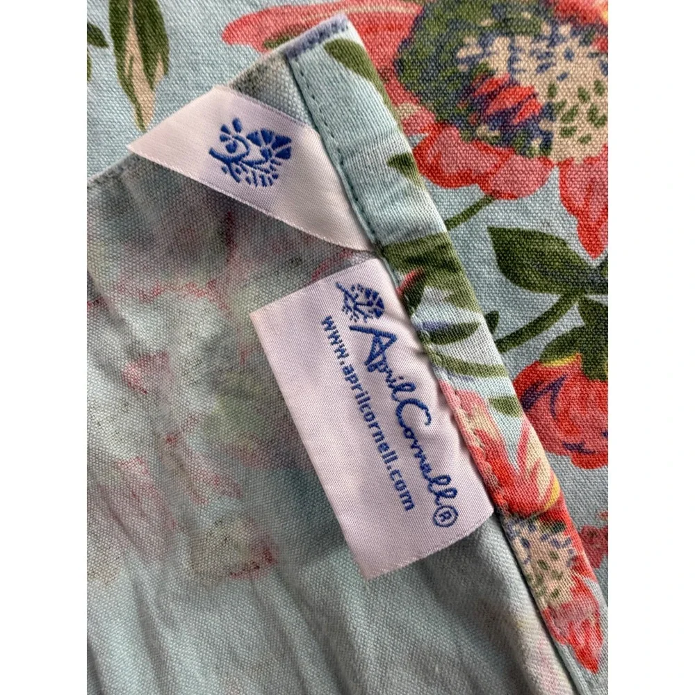 April Cornell Floral Cotton Table Runner Light Blue Pink Green 17x82 Cottagecore